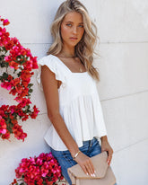 Jody Linen + Cotton Babydoll Top - White Oshnow